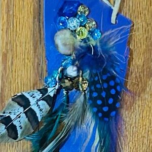 Blue Feather and Bead Necklace